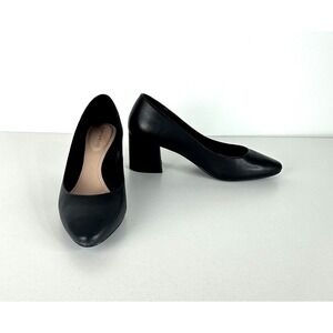 Taryn Rose Rochelle Black Leather Block Heel Slip On Pumps Womens 7.5 B